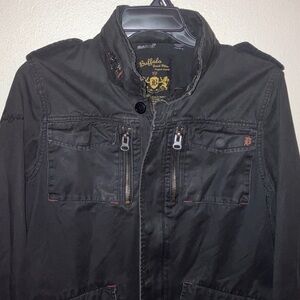 Buffalo David Bitton Black Military Jacket Zip Snap Hood Unisex